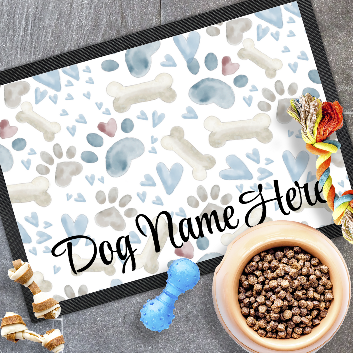 Personalized Dog Mat Hearts & Bones